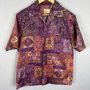 Iolani‎ McInerny Hawaii Vintage Tapestry Art Print Aloha Shirt M Covered Buttons